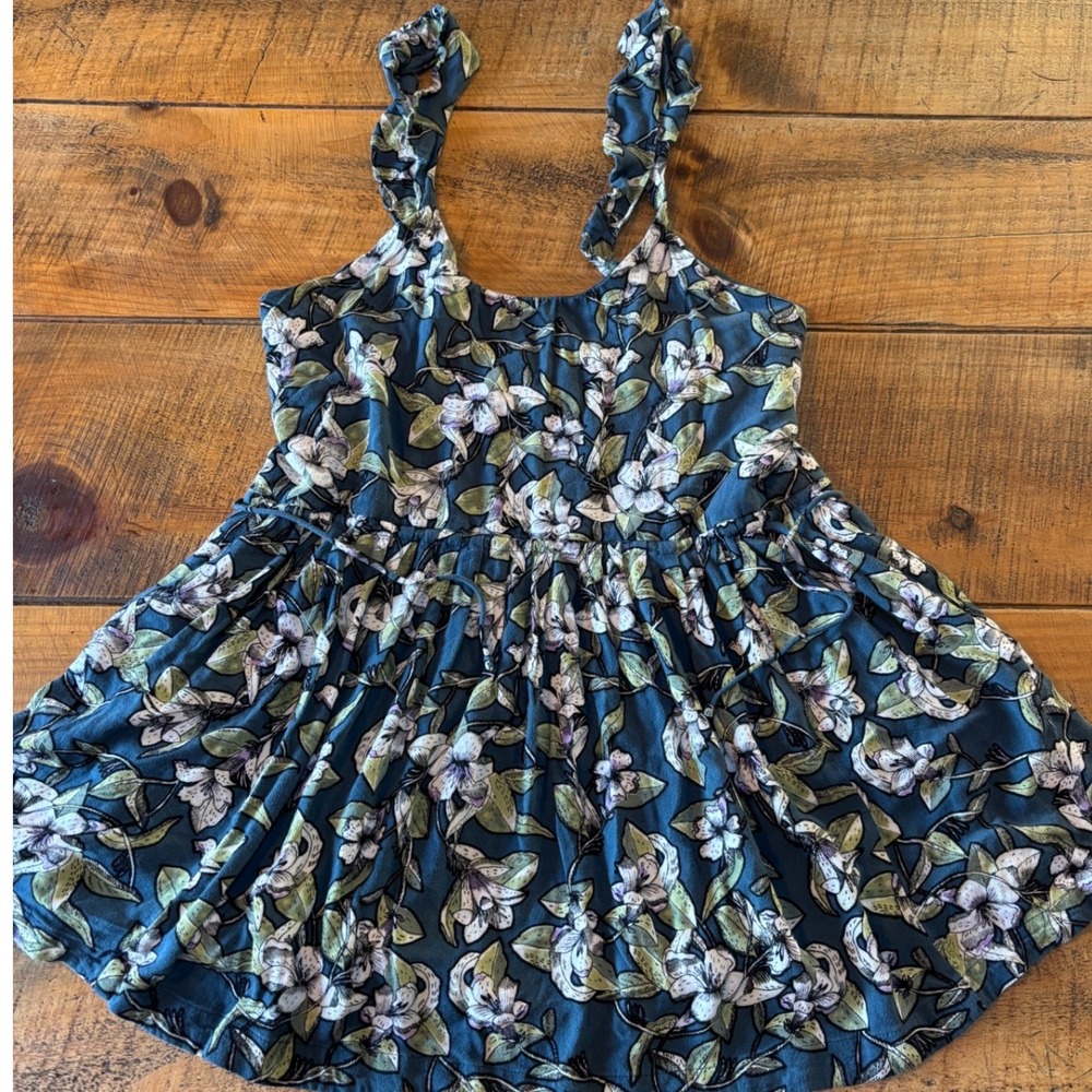Free People Womens Teal Floral Summer Babydoll Tank Tunic Top Size Small